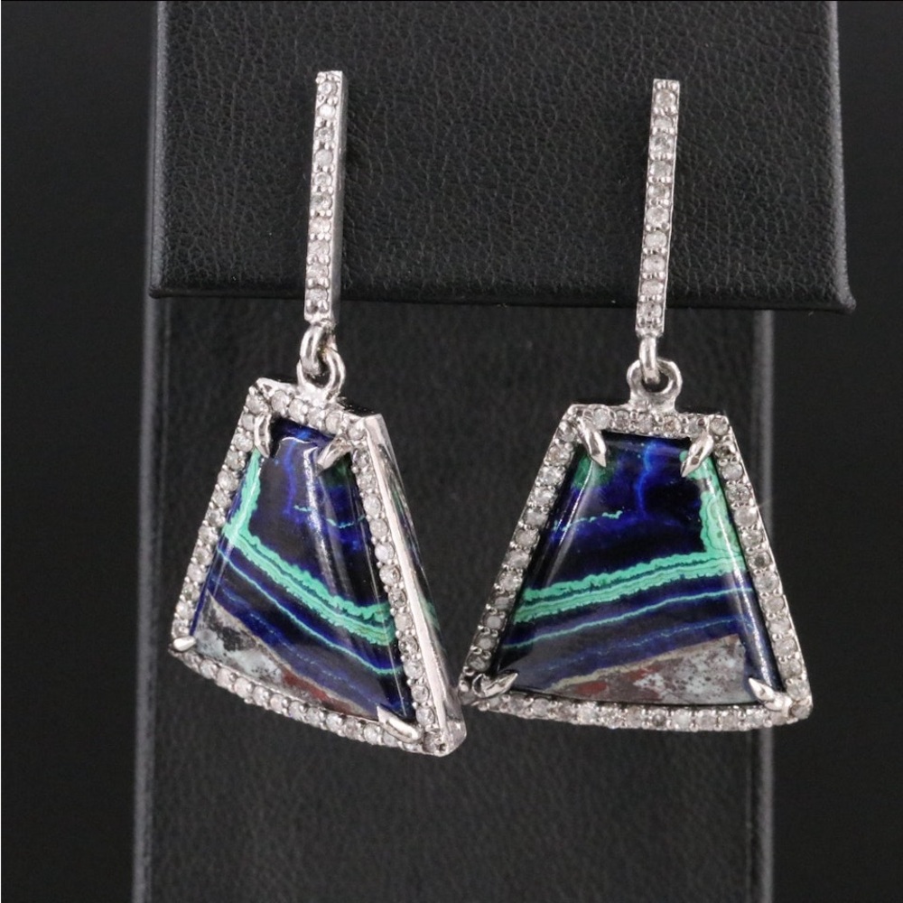 Sheryl Lowe Silver and Blue Geometric Earrings with Sparkling Accents